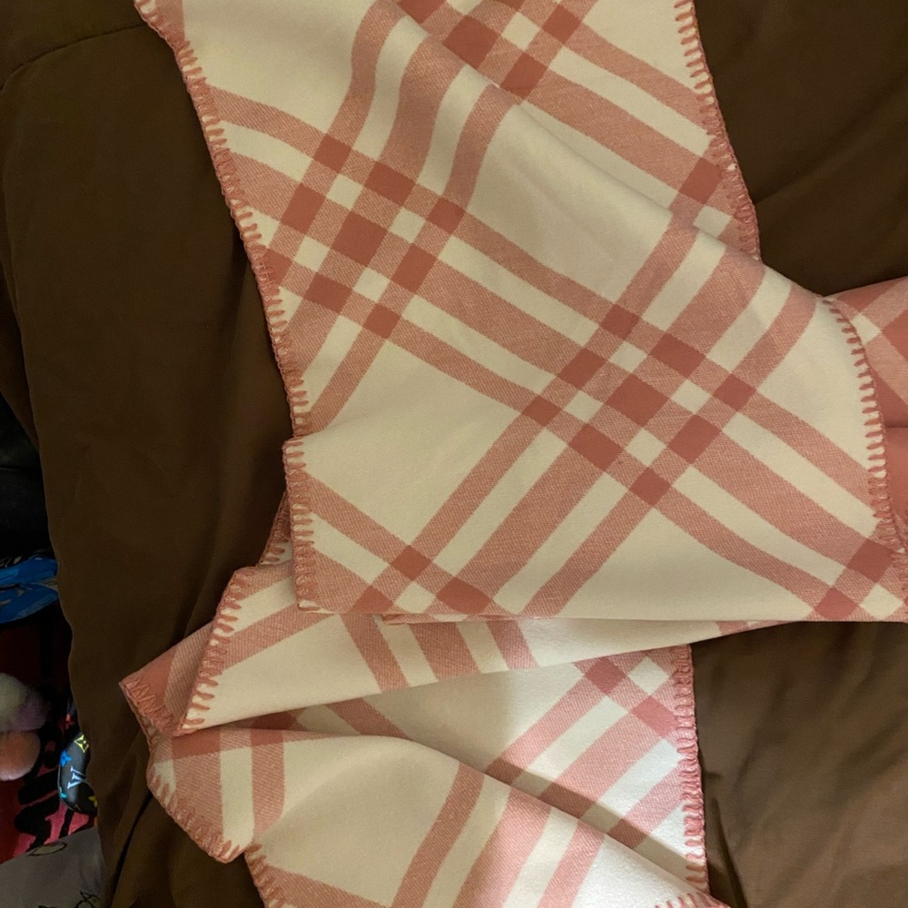 Burberry Coral and White Checkered Scarf - Picture 3 of 4